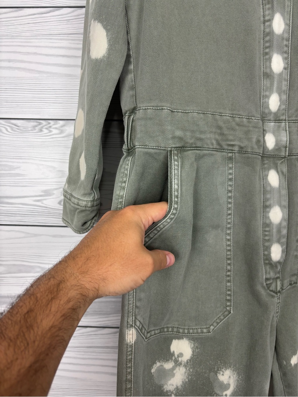 Faherty Sun bleached organic cotton green jumpsuit size medium - Picture 5 of 14